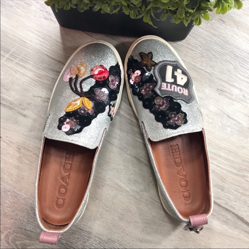 Coach Cherry Patch Silver Glitter Slipon Sneaker - image 1